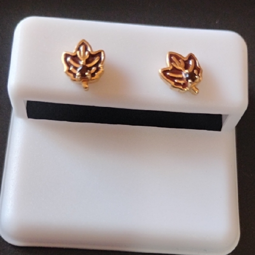 Gold Over Sterling Silver Leaf Stud Earrings